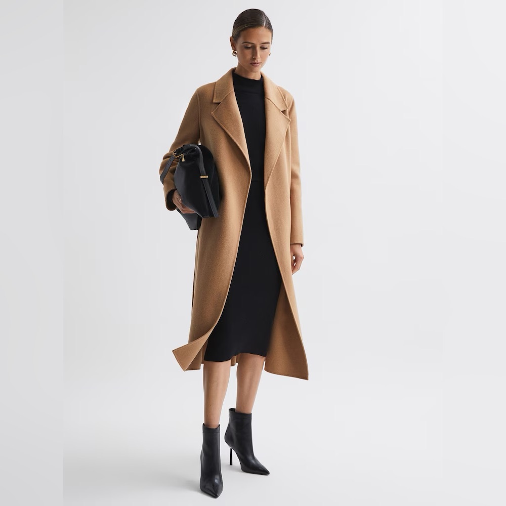 Timeless chic! Reiss Emile Wool Blend Belted Blindseam Coat in Camel size 10 - Picture 3 of 13